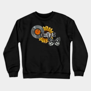 Vintage retro aesthetic vinyl sunflower  records cute quotes colourful yellow butterfly gifts for her Crewneck Sweatshirt